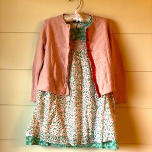 Mini Boden Spring Dress Floral Pink Cardigan Girls 6-7